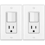 [2 Pack] BESTTEN Combination Wall Light Switch and Decor Receptacle, Single Pole Rocker Switch, 15A/120V, 15 Amp Decorator Switched Wall Outlet with Wallplate, Combo Style, cUL Listed, White