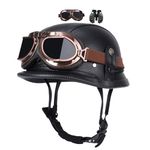 Motorcycle Half Helmet for Adult Men Women, Motocross Helmet German Style Half Helmet Skull Cap, ECE Approved, for Motorbike Scooter Chopper Moped Scooters, with Goggles Gloves ( Color : Black , Size