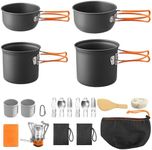 FUNYKICH 15PCS Portable Camping Cooking Set with Stove Top, Non-Stick Camping Pots and Pans Set, Lightweight Stackable Pot Pan Bowls Soup Spoon with Storage Bag for Camping, Outdoor Cooking