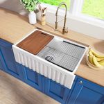 Davivy 30 Inch White Farmhouse Sink Workstation, 30x20x10 Apron Farm Sink Fireclay, Undermount Installation Deep Single Bowl Design