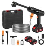 Portable Cordless Pressure Washer, 600 PSI 21V Rechargeable Two Batteries Powered Pressure Washer,6-in-1 Nozzle with Standard Nozzle for Car Floor Wall Fence Cleaning