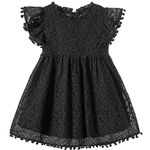 Niyage Toddler Girls Elegant Lace Pom Pom Flutter Sleeve Party Princess Dress Black 80