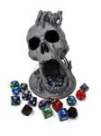 MunnyGrubbers - 6.5" Skull Dice Tower - (Random 7PCS D20 Dice Set Included) - No Paint Odorless Plastic - Tabletop Roleplaying Game - Dice Roller - Dungeons and Dragons - DND - D&D - (Silver)