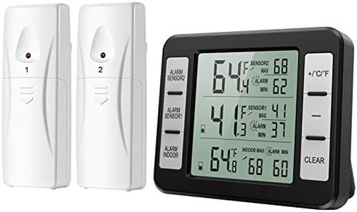 ORIA Refrigerator Thermometer, Wireless Digital Freezer Thermometer with 2 Sensors, Audible Alarm, Min and Max Record, LCD Display, Fridge Thermometer for Home, Restaurants, Bars, Cafes, etc -Black