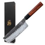 MITSUMOTO SAKARI 7 Inch Nakiri Chef Knife, Japanese Kitchen Knife with 3 Layer 9CR18MOV Clad Steel and Rosewood handle, 2.8 mm Blade Japanese Knife with Wooden Box