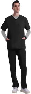 Uniforms World Elvis Scrubs Set for Men — Classic V-Neck Stretch Top & Straight Pants, Elastic Waistband, 7 Pockets