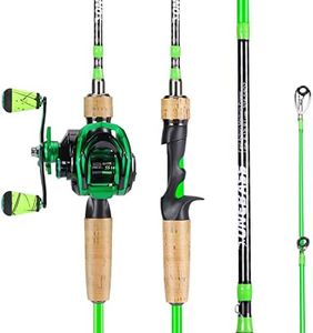One Bass GT Spinning & Casting Reel and 2-Piece Fishing Rod Combo, Durable Graphite Rod, Ultra Light Fishing Reel for Anglers and Beginner- 6' Casting Pole with Left Handed Baitcasting Reel