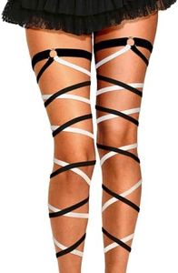 Lorealri Leg Wraps Elastic Garter Rave Dancing Music Festivals Costume for Women (Black-White)