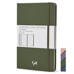 Jumping Fox Design Premium A5 Hardcover Lined Notebook Journal, Medium 5.6 x 8.4 inches, 100gsm Quality Paper, Numbered Pages, Inner Pocket, Unique Leatherette, Olive Green