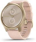Garmin vivomove Style, Hybrid Smartwatch with Real Watch Hands and Hidden Color Touchscreen Displays, Gold with Pink Woven Nylon Band