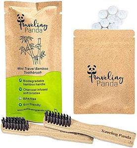 Traveling Panda Mini Travel Bamboo Toothbrush Kit with 2 Soft Bristle Toothbrushes and Mint Toothpaste Tablets, 2X 10 Tabs