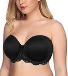 Exclare Women's Full Coverage Plus Size Underwire Multiway Strapless Comfortable Bra Contour Convertible(40DD, Lace Black)