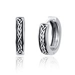 TABGPOET Celtic Knot Earrings 925 Sterling Silver Huggie Hoop Earrings Small Black Sleeper Earrings Valentines Day Jewellery Gifts for Men Women Boys Girls