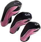 Andux Golf 460cc Driver Fairway Wood Club Head Covers Hook & Loop Set of 3 Pink