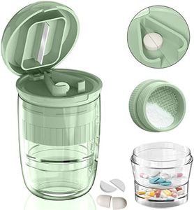 Pill Cutter Splitter with Dispenser, Pill Cutter for Small or Large Pills, Crushes Pills, Vitamins, Tablets, Stainless Steel Blade, Removable Drinking Cup (Green-1)