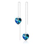 Heart Earrings for Women Threader Earrings Long Tassel Earrings Blue Crystal Earrings Love Earrings for Girls Wedding Ballroom Accessories Jewelry Gifts for Women Girls, Metal, other