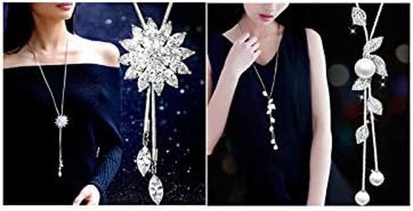 HUASAI Sweater Necklace Long Tassel Rhinestone Necklaces