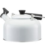 Navaris Classic 2.8L Whistling Tea Kettle in White - Timeless Design with Modern Features for All Hobs - Stainless Steel with Secure Nylon Handle