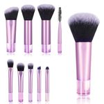 GLUN® 10in1 Diff Use Mini Makeup Brush Set, Travel Transparent Pink Professional Brushes for Foundation, Concealer, Blush, Highlighter & Eye Makeup