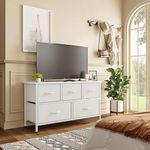 CAIYUN Chest of Drawers,Dresser for Bedroom with 5 Drawers,Fabric Dresser with Wood Top and Large Storage Space, Easy to Assemble, for Bedroom, Living room, White