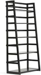 SIMPLIHOME Acadian SOLID WOOD 30 Inch Transitional Ladder Shelf Bookcase in Black, For the Living Room, Study Room and Office