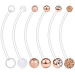 Ruifan 6PCS Mix Style Pregnancy Sport Maternity Flexible Bioplast Belly Navel Button Ring Retainer 14G 1 1/2Inch (38mm), Acrylic, cz