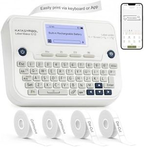 SUPVAN E12 Bluetooth Label Maker Machine with 4 Tapes, Support Keyboard & App with 30+ Fonts and 660+ Icons, Rechargeable Inkless Labeler for Office, Home, Kitchen, School, Organization, White