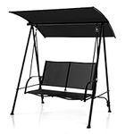 COSTWAY 2 Seater Garden Swing Chair, Outdoor Hammock Bench Chair with Adjustable Canopy, Steel Frame Porch Patio Swing Seat Lounger for Balcony, Deck and Poolside (Black)