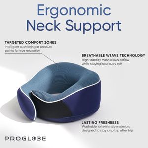 Proglobe Memory Foam Travel Pillow – Blue Neck Support Cushion
