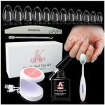 Almond Nail Tips and Glue Gel Kit, 552 Pcs Short Nail Tips Gel X Nail Extension Kit, Almond Shape Nail Tips with 5 In 1 Nail Glue, Mini UV Nail Lamp, Beginner Fast DIY Manicure Nail Art Kits