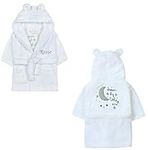 Baby Girl Boy Personalised Dressing Gown Bathrobe Hooded Teddy Bear Pink Blue Grey (0-6 Months, White Bear Dream)