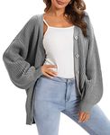 QUALFORT Women's Cardigan Sweater 100% Cotton Button-Down Long Sleeve Oversized Knit Cardigans Heathergrey Medium