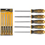 INGCO Steel File Set, 5 Pieces Hand Metal Files, Premium Grade T12 Steel File Set, Includes Flat, Square, Triangular, Round, and Half-Round File