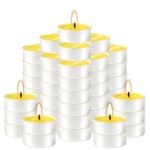 pliadvbu 50 Pcs Citronella Tealight Candles, Smokeless and Dripless Candles in Bulk,for Home Patio Balcony Backyard,4 Hour Burn,Yellow