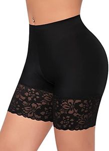 Slip Shorts for Under Dresses Women Anti Chafing Underwear Seamless Boyshorts Panties Lace Under Shorts, Black, Large