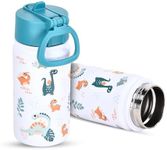 HYDRATE Bottles Stainless Steel Water Bottle Kids - 350ml - Dino Print - Leak-Proof Lid - Easy To Open One-Hand Operation - Ideal for School and Outdoor Activities - Toddler Water Bottle with Straw