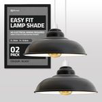 2Pack Modern Industrial Metal Ceiling Light Shade, Black Inner White 32cm Large Curvy Easy Fit Pendant Lamp Shade with Free Reducer Plate for Living Room, Kitchen, Hallway