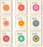 9Pcs Angel Number Poster - Aura Poster Aesthetic, Spiritual Posters, Gradient Angel Numbers Print, Inspirational Quotes Wall Art ,Pink Aura Balance Energy Pictures, Colorful Aura Wall Art for Home