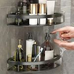 Pack of 2 Multipurpose Bathroom Corner Shelf No Drill Self-Adhesive Wall Mounted Bathroom Storage Organizer with Magic Stickers Aluminum Shelf Holder/Rack/BathroomAccessories (Pack of 2, Matt Black)