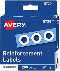 Avery Self-Adhesive Hole Reinforcement Stickers, 1/4" Diameter Hole Punch Reinforcement Labels, White, Non-Printable, 200 Labels Total (5729)