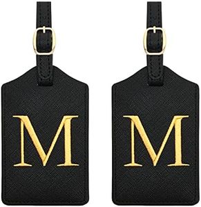 CHOIEO 2 Pcs Initial Luggage Tags Monogrammed PU Leather Luggage Tags Embroidered Luggage Tags for Suitcases Travel Luggage Tags for Baggage Bags (M), Black,Gold