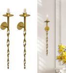 Glamativity Large 2 Pcs Gold Metal Wall Long Candle Holders Twisted Sconces Décor, 22.5 x 2.4 Retro Chic Wall Sconces Candle Holder Decoration, Wall Mount Metal Candlestick Holder