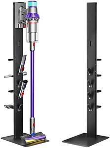 PEGZONE Vacuum Cleaner Stand, Compatible with Dyson Gen5 V15 V12 V11 V10 V8 V7 V6, Floor Cordless Vacuums Attachment Holder with 4 Hooks and 4 Shelves, Metal Storage Bracket Organizer, Black