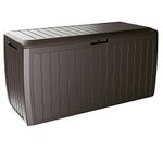 CASARIA® 290 Litre Wood Effect Garden Storage Box | Plastic Outdoor Patio Parcel Tool Chest Log Store | 117x47x60cm | Wheels Lockable Water-resistant Weatherproof | Brown