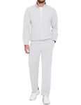 COOFANDY Mens Two Piece Track Suit Casual Tracksuit Set Athletic Jogging Sweatsuits Jacket Pants White Large