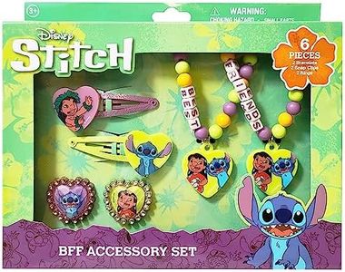 Luv Her Disney Stitch Girls BFF 6 Piece Toy Jewelry Box Set with 2 Rings, 2 Bead Bracelets and Snap Hair Clips Ages 3+