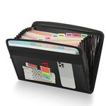 13 Pocket Expanding File Folder Organizer with Front Clear Pounch, Accordion File Organizer with Zipper Clourse, Expandable Filing Folders for Documents, Papers Letter Size, Black