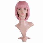 MapofBeauty 12"/30 cm Natural Ladies Short Straight Wigs Flat Bangs Bob Wig (Pink)