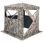 SPOTRAVEL 3-Person Hunting Blind, 270° See Through Ground Blind with Storage Bag, Panoramic Window and Silent Window Slide, Portable Pop Up Camouflage Hide Tent for Deer & Turkey Hunting