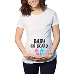 TheYaYaCafe Mothers Day Baby on Board Women's Pregnancy Maternity T-Shirt Top Tee Round Neck Half Sleeves - White Medium